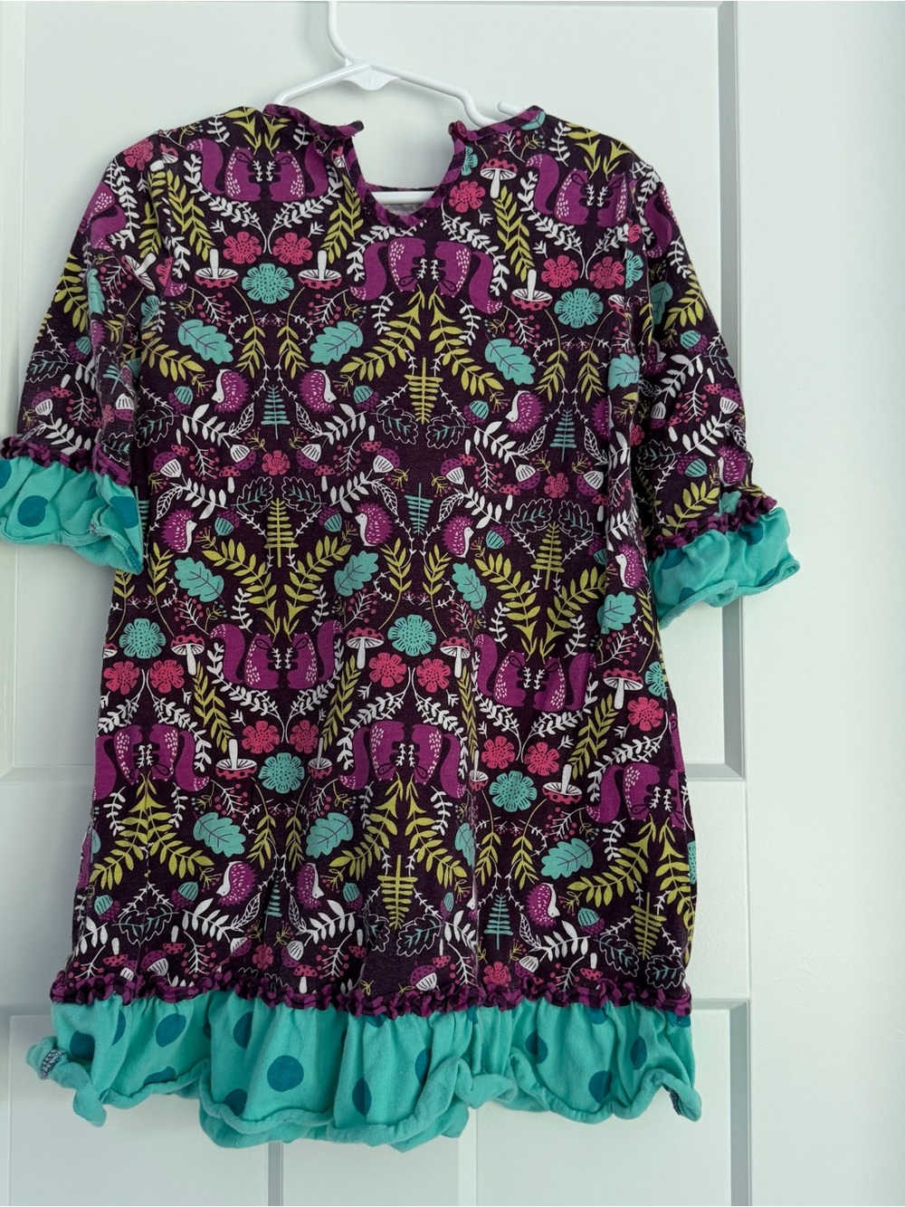 Girls' Floral Pattern Purple & Teal Ruffle Dress - Picture 2 of 4